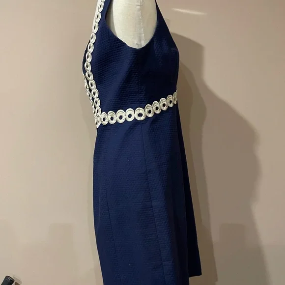 Lilly Pulitzer Essme shift lined Navy Midi Dress with gold Details Sz.10 - Picture 6 of 14